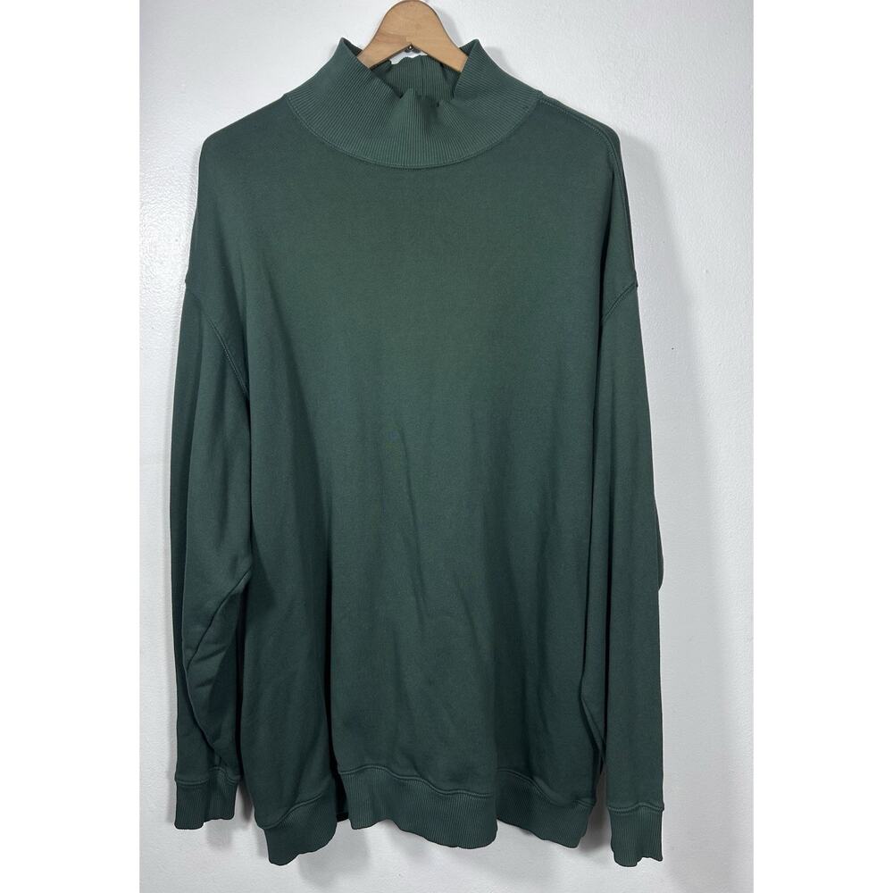 Aerie Fleece Moc Neck Pullover Sweatshirt with Pockets Women’s Size XL Green